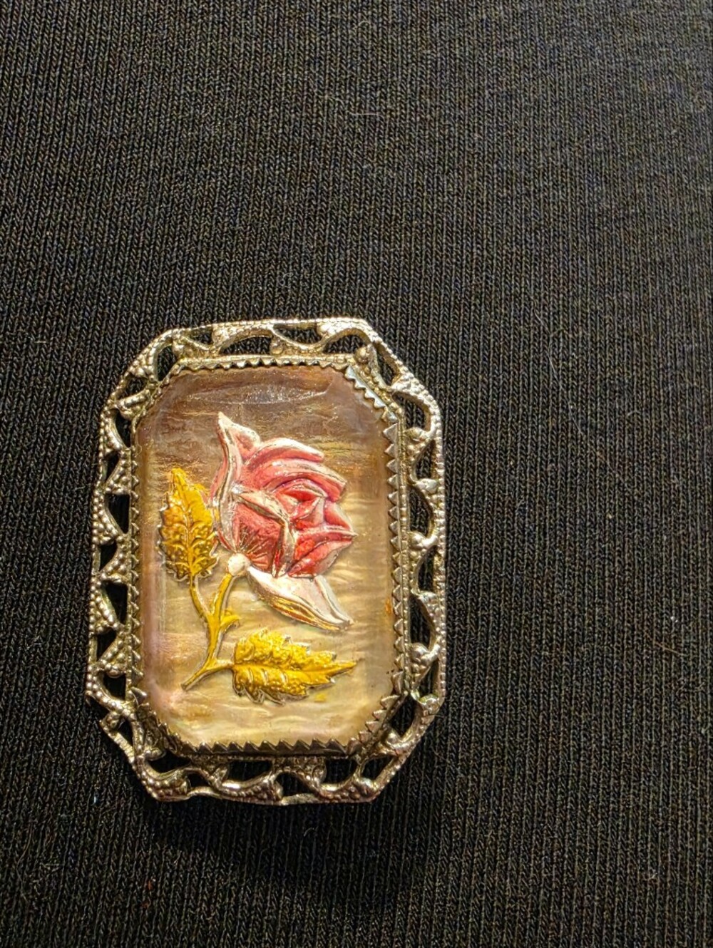 Vintage-Inspired Pink Rose Filigree Brooch